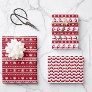 Festivals Retro Red White Weihnachtsmuster Geschenkpapier Set