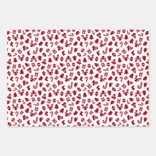 Festivals Retro Rot auf weißem Weihnachtsmuster Geschenkpapier Set (Vorderseite 2)