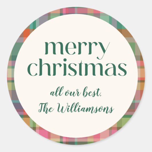 Festivals Retro Weihnachten Karierte Niedliche Pre Runder Aufkleber (Vorderseite)