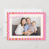 Festivals Rosa Orange Checkerboard Border 2 Foto Feiertagskarte (Vorderseite)
