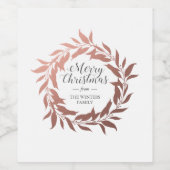 Festivals Rose Gold Wreath Monogram Weihnachten Weinetikett (Einzelnes Label)