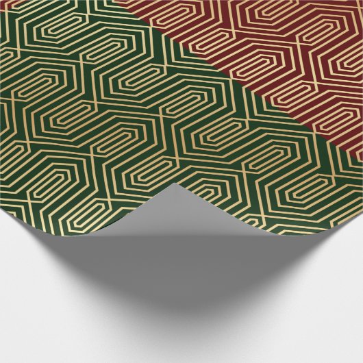 Festivals Rot/Grün Moderne Kunst Deco Gold Muster  Geschenkpapier (Ecke)