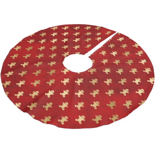 Festivals Rot und Gold Foil Winter Lebkuchen Mann Polyester Weihnachtsbaumdecke (Schrägansicht)