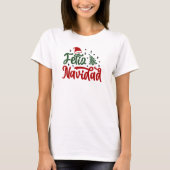 Festivals Rot und Grün Feliz Navidad T-Shirt (Vorderseite)