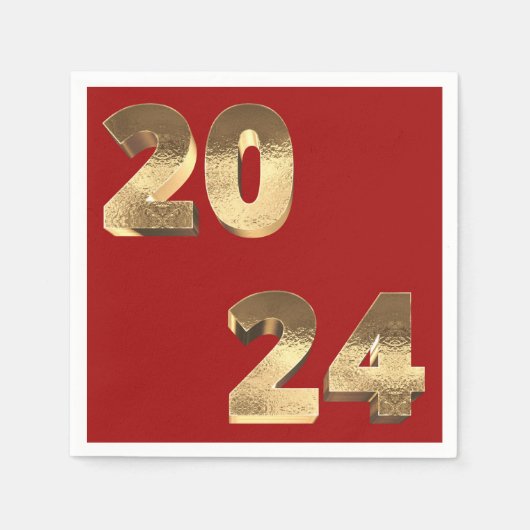 Festivals Rot und Imitate Gold Happy New Year 2024 Serviette (Vorderseite)