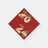 Festivals Rot und Imitate Gold Happy New Year 2024 Serviette (Ecke)