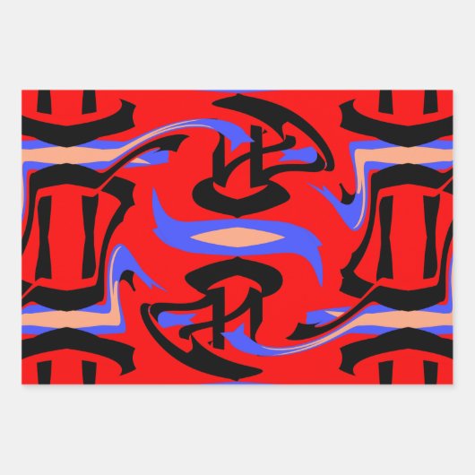 Festivals Rote Indische und Japanische Kunstmischu Geschenkpapier Set (Vorderseite)