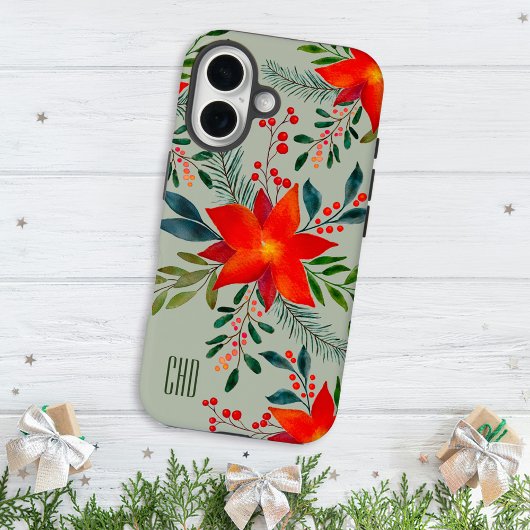 Festivals Rote Poinsettia Weihnachtsblumenmonogram Case-Mate iPhone Hülle