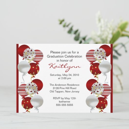 Festivals Roter Ballon Abschluss Einladung (Stehend Vorderseite)