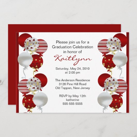 Festivals Roter Ballon Abschluss Einladung (Vorne/Hinten)