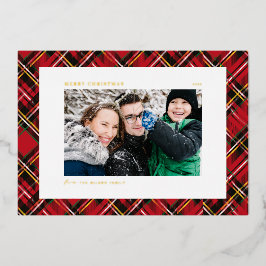 Festivals Rotes Kariertes Muster Foto Frohe Weihna Folien Feiertagskarte