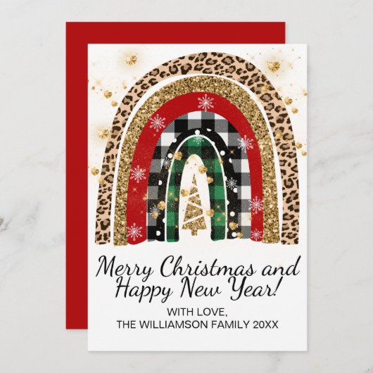 Festivals Rustikaler Karierter Tierdruck Regenboge Feiertagskarte (Vorne/Hinten)