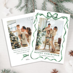 Festivals Sage Green Christmas Bow Ribbon 2 Foto Feiertagskarte