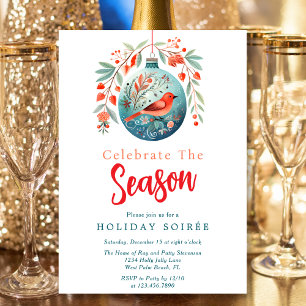 Festivals Script Red Bird Mistletoe Holiday Soiree Einladung