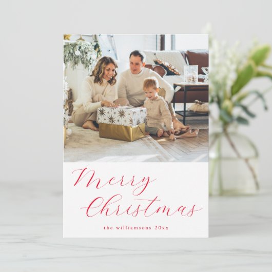 Festivals Script Red Simple Frohe Weihnachten Foto (Stehend Vorderseite)