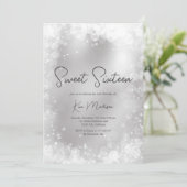 Festivals silberweiß elegant schick süß 16 einladung (Stehend Vorderseite)