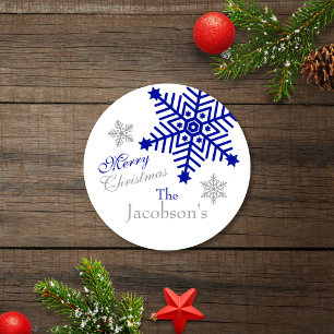 Festivals Silver Blue Frohe Weihnachtsschneeflocke Runder Aufkleber