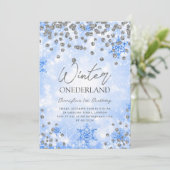 Festivals Silver Blue Winter ONEDERLAND 1. Geburts Einladung (Stehend Vorderseite)