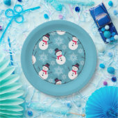 Festivals Snowman auf blauem Muster Pappteller (Party)