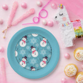 Festivals Snowman auf blauem Muster Pappteller (Party)