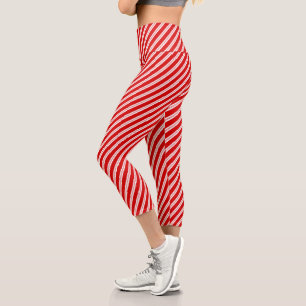 Festivals Spaß Peppermint Red Candy Cane Streifen Capri Leggings