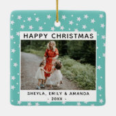 Festivals Spaß Türkis Star Muster Foto Keramikornament (Rückseite)