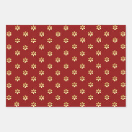 Festivals Trendy Christmas Red & Gold Daisy Geschenkpapier Set