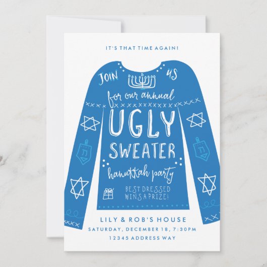 Festivals Ugly Sweater Hanukkah Party Einladungen (Vorderseite)