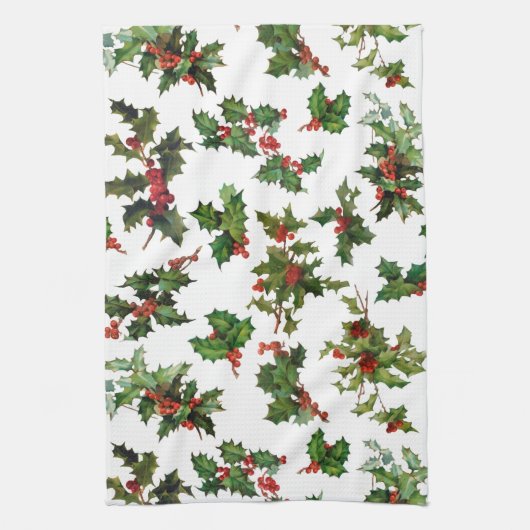Festivals Vintag Style Holly Geschirrtuch (Vertikal)