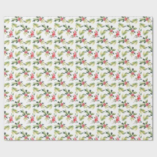 Festivals Wassercolor Holly Pattern Weihnachten Geschenkpapier (Flach)