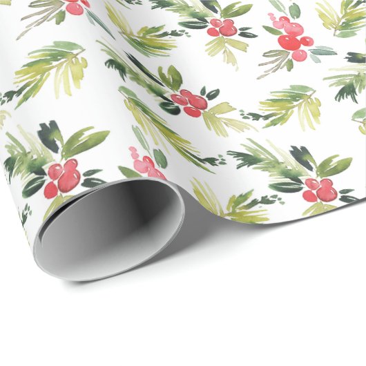 Festivals Wassercolor Holly Pattern Weihnachten Geschenkpapier (Rolleneckpunkt)