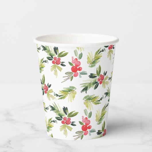Festivals Wassercolor Holly Pattern Weihnachten Pappbecher (Rückseite)