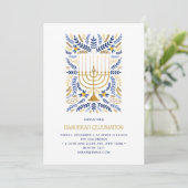 Festivals Wasserfarbe Menorah Floral Hanukkah PART Einladung (Stehend Vorderseite)