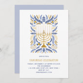 Festivals Wasserfarbe Menorah Floral Hanukkah PART Einladung (Vorne/Hinten)