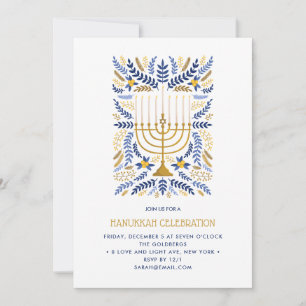 Festivals Wasserfarbe Menorah Floral Hanukkah PART Einladung