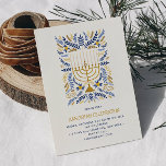 Festivals Wasserfarbe Menorah Floral Hanukkah PART Einladung<br><div class="desc">Laden Sie Ihre Familie und Freunde ein, die Freude und die Lichter von Hanukkah mit dieser eleganten Party Einladung zu teilen. Das Design umfasst eine Menorah mit Kerzen, die mit botanischem Weizenblättern in klassischer jüdischer Farbe hellblau, marineblau und gold verziert sind. Fügen Sie unten Ihre hanukkah Feierlichkeiten Details hinzu. Die...</div>