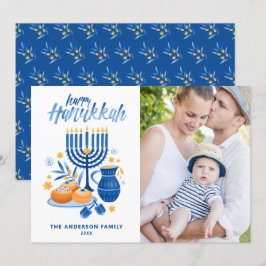 Festivals Wasserfarbe Menorah Happy Hanukkah Foto Feiertagskarte