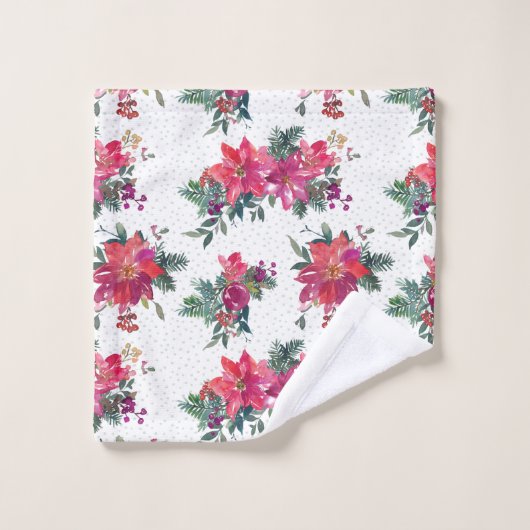 Festivals Wasserfarben Poinsettias & Sage Polka Do Badhandtuch Set (Waschlappen)