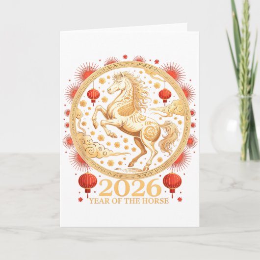 Festive 2026 Year Of The Horse Lunar Girl Zodiac C Karte (Vorderseite)