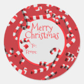 Festive 3D Candy Canes Frohe Weihnachten Runder Aufkleber (Vorderseite)