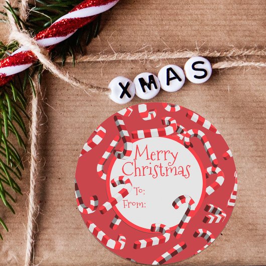 Festive 3D Candy Canes Frohe Weihnachten Runder Aufkleber