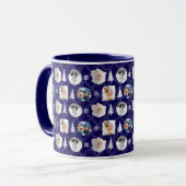 Festive 4 Photo Collage Navy Blue Christmas Tasse (Vorderseite Links)
