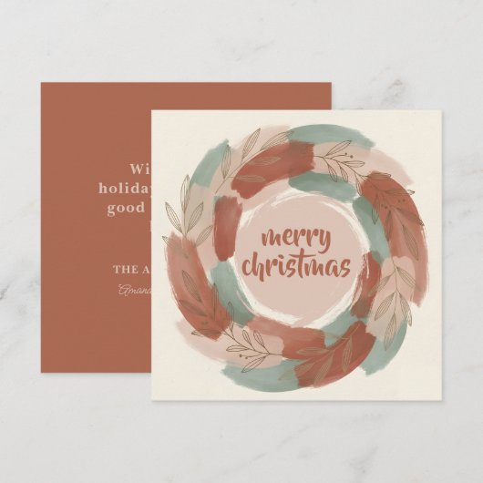 Festive Abstract Wreath Boho Christmas Feiertagskarte (Vorne/Hinten)