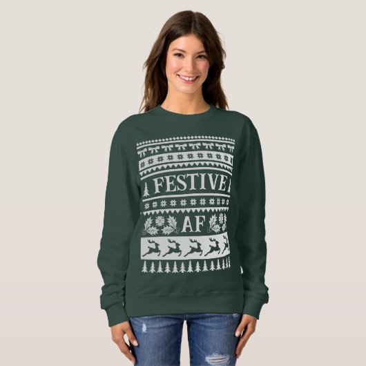 Festive AF Ugly Sweater Weihnachtsmuster Sweatshirt (Vorne ganz)