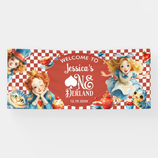 Festive Alice in ONEDERLAND 1st Birthday WELCOME Banner (Horizontal)