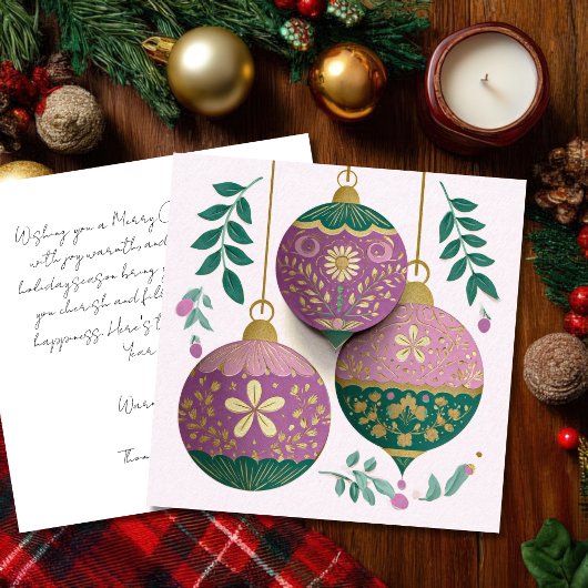 Festive and elegant Christmas Baubles Greeting Karte