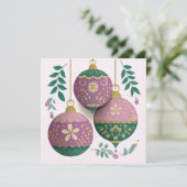 Festive and elegant Christmas Baubles Greeting Karte (Stehend Vorderseite)