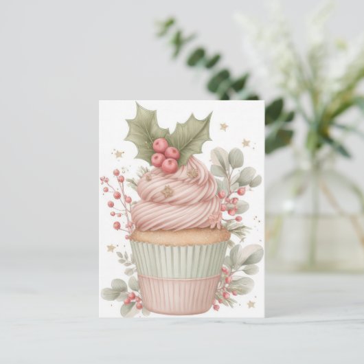 Festive and elegant Pastel Christmas Cupcake Postkarte (Stehend Vorderseite)