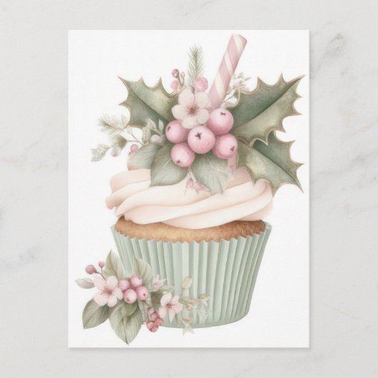 Festive and elegant Pastel Christmas Cupcake Postkarte (Vorderseite)