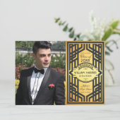 Festive Art Deco Abschluss Foto Gold Class 20XX Einladung (Stehend Vorderseite)
